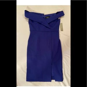 LuLus NWT Blue Purple Off the Shoulder Sheath Ponte Dress Size Medium M